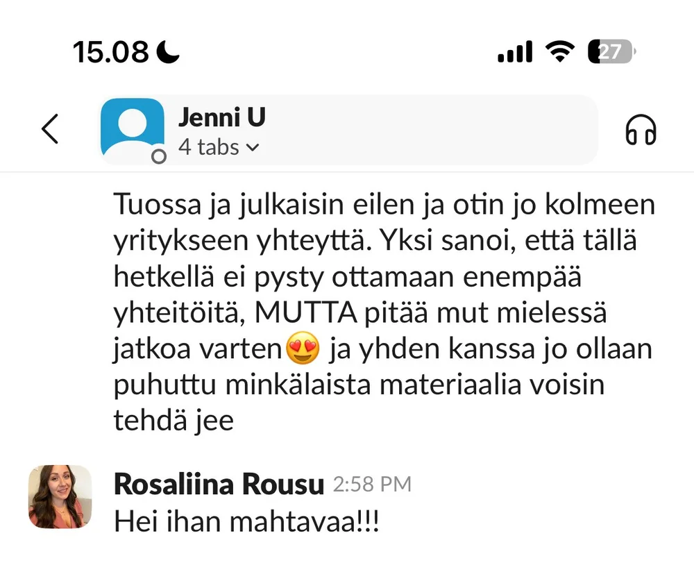 Alkuperäinen valmennettavan palaute 2